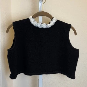 St John Womens Black Rosette Wool Blend Crop Sleeveless Top Vintage Large - Picture 1 of 6