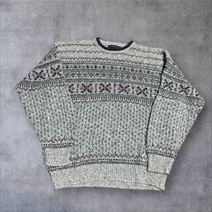 Vintage abstract knitted jumper Patterned Grandad chunky knit sweater Men's XXL - Picture 1 of 6