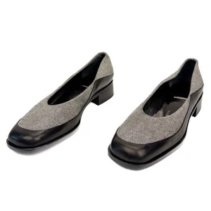 Joan David Black White Checkered Square Toe Leather Chunky Block Low Heel Sz 6.5 - Picture 1 of 13