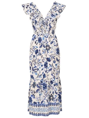 Adrianna Papell Midi Dress White/Blue Multi, Floral Cotton 16 - Image 1 of 4