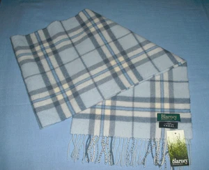 NEU Blarney Woolen Mills Schal blau grau kariert 100 % Lammwolle Irland 60 x 12 - Bild 1 von 3