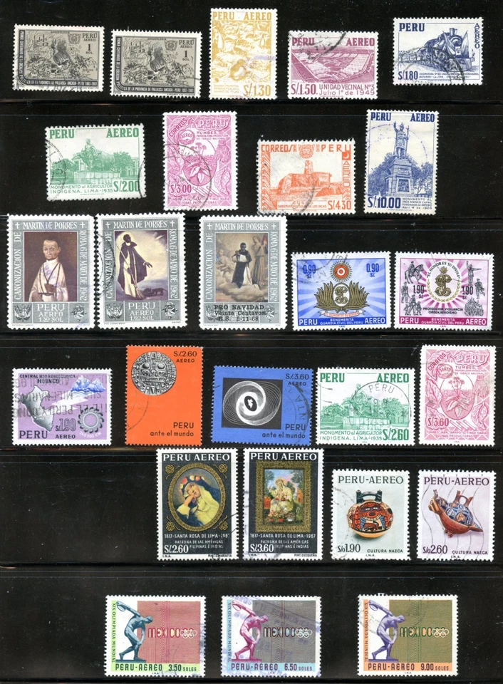 LOT 32509 USED C181/C231 TWENTY FIVE  AIRMAIL  STAMPS FROM PERU - Image 1 of 1