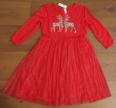Новый девочки справедливость оригинальный 3/4 рукав красный платье с блестками оленей sz 18-20 - Изображение 1 из 3