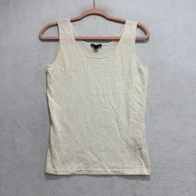 Camiseta sin mangas Lafayette 148 New York para mujer pequeña blanca 100 % lino tejida sin mangas Foto 1 de 4