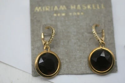 Miriam Haskell New York Gold Tone With Round AMETHYST Crystal Drop Earrings NWT - Image 1 of 4
