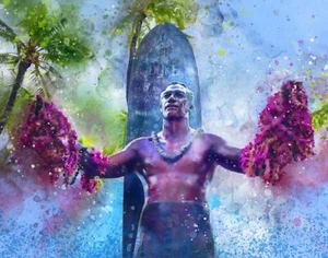 Pintura fotográfica digital Duke Kahanamoku, impresión artística 8 x 10, lista para enmarcar - Imagen 1 de 4