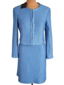 NWT ST. JOHN Knits Blue Micro Sequin Knit Blazer Jacket Skirt Suit sz 16 $2190 - Picture 1 of 9