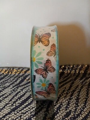 全新 粉色 蝴蝶 Aqua 1.5 英寸 有线丝带 10 码 — 第 1/4 张图片
