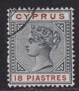 Chipre 1894 18pi pizarra grisácea y marrón SG48 fino usado - Imagen 1 de 2