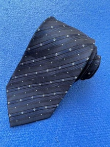 Authentic MICHIKO LONDON KOSHINO Striped Design On Blue 100% Silk Necktie Tie - Picture 1 of 12