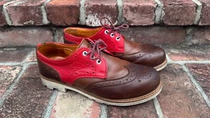 Fluevog 7th Heaven Michael Brogue Wing Tip Derby Red & Brown shoes mens 9.5 - Picture 1 of 7
