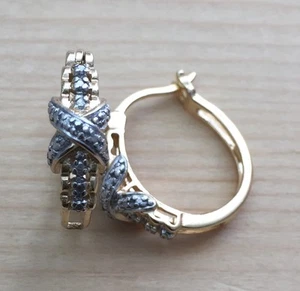 GENUINE DIAMOND & DIAMOND ACCENTED Set ON THE "X" Design HUGGIE EARRINGS - Picture 1 of 1