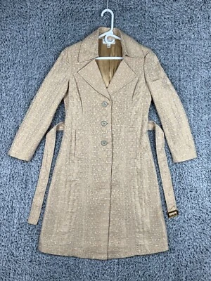 St. John Trench Coat Womans 4 Cream Gold Crocodile Pattern Silk Satin Lined - Image 1 of 4