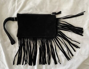 Maurizio Taiuti Black Leather Fringed Wristlet Boho Western Biker Cowgirl Italy - Picture 1 of 13