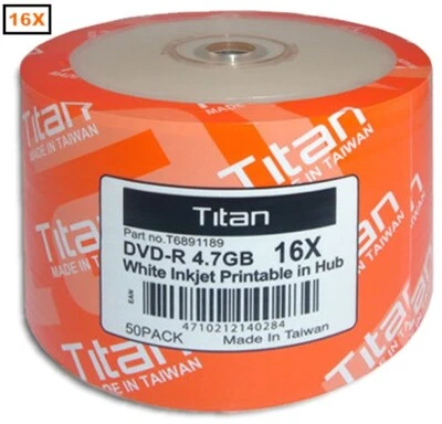 600-Pak 16X Titan White Inkjet Hub DVD-R's in Shrinkwrap!  12 x 50-Pak! - Image 1 of 2