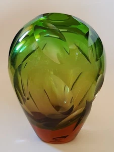 WMF Kristall Vase Glas Grün Rotbraun, Design - Erich Jachmann - 1960er - Bild 1 von 4