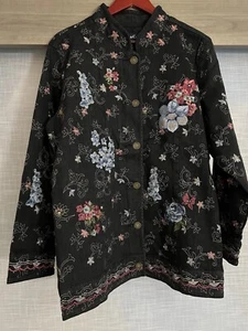 Denim & Co. 1X  Ladies Black Embroidered Beaded Flower Jacket - Picture 1 of 8
