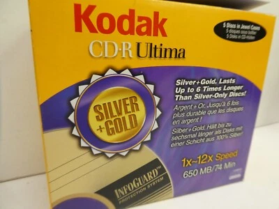 KODAK GOLD & SILVER CD-R ULTIMA 650 MB  5 PACK ORIGINAL SEALED UNOPENED STOCK - Image 1 of 4