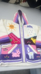 Kids Ethic Alpaca Cotton Knit Handmade In Ecuador Zip Hood Sweater Jacket Size 6 - Picture 1 of 5