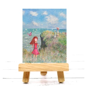 ACEO Art Print Monet Painting Altered Miniature Artwork Girl in a Pink Dress - Picture 1 of 5