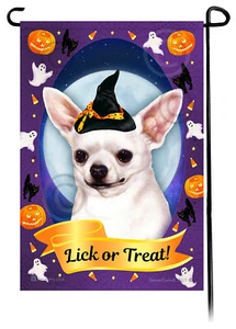 Halloween Garden Flag - Smooth White Chihuahua - Picture 1 of 1
