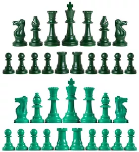 Piezas de ajedrez triple ponderadas Staunton - juego completo 34 verde ejército y verde - Imagen 1 de 3