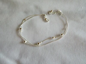 925 Sterling Silver Ball Charm Anklet - New - Picture 1 of 1
