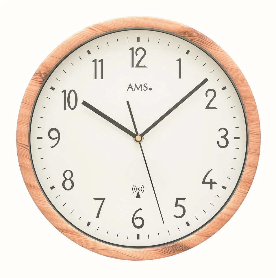 AMS 5576 Wanduhr Funkuhr analog Kunststoffgehäuse mit Holzoptik Mineralglas rund - Bild 1 von 1