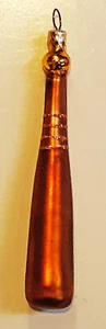 CHRISTMAS ORNAMENT BASEBALL BAT 4.5" LONG BROWN GLITTER TRIM GOLD KNOB GLASS - Picture 1 of 1
