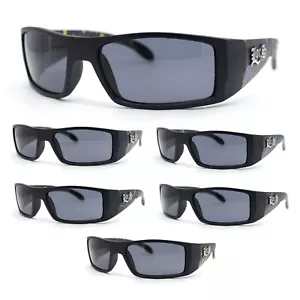 Mens Locs Matte Flaming Arm Rectangular Biker Gangster Sunglasses - Picture 1 of 25