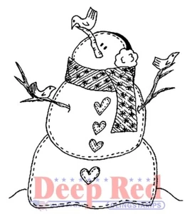 Deep Red Stamps Snowman with Birds Rubber Cling Stamp - Picture 1 of 2
