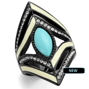 Womens Stainless Steel ION Plated synthetic Turquoise Ring free ship sz 5-10 - Picture 1 of 5