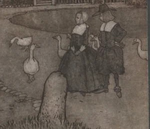 Arthur Rackham 1905 Tipped-In Print Dutch Village Pilgrims Gänse Rip Van Winkle - Bild 1 von 5