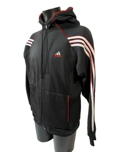 Adidas Climawarm Hoodie Fleece Lined Size Large Black & Red Rave Festival Retro - Picture 1 of 11