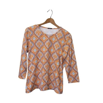 J Mclaughlin Catalina ткани круглый вырез оранжевый синий белый цветочный принт Топ большой - Изображение 1 из 4