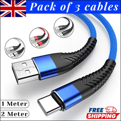 USB A to USB-C Cable Braided Fast Charger Type C Lead For iPhone 15 16 / Samsung - Image 1 of 4