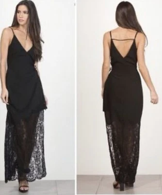 Maxi Vestido Adelyn Rae Nuevo con Etiquetas Lori Envolvente Negro Encaje Sin Mangas Cuello en V Talla XS Foto 1 de 4