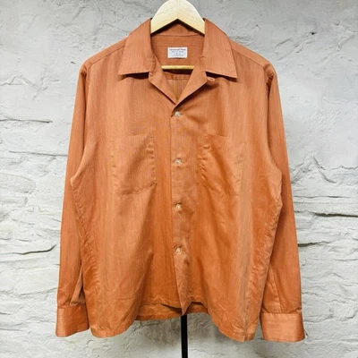 Vintage 50s 60s Penney’s Towncraft Rockabilly Loop Collar Camp Shirt Orange - Image 1 of 4