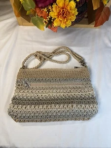 The Sak Crochet Shoulder Bag. Grays,Cremes,Brown Tones Med.7.5X11.5” - Picture 1 of 11