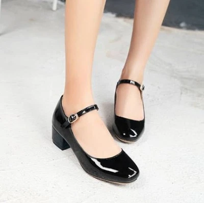 Женские туфли блок каблуки круглый носок официальный искусственной кожи черный - Изображение 1 из 4