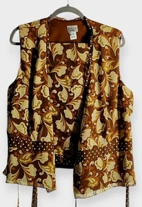 Dorby Women's Vest & Skirt Set Brown Floral Polka Dot 2-Piece Size 18 - Picture 1 of 14