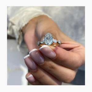 Diamond Oval Ring F VS1 IGI Certified 2.55 Carat Lab created 18K White Gold - Picture 1 of 14