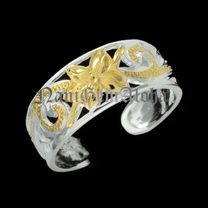 Hawaiian Silver Scroll Engraved 8mm Plumeria Flower 14k Gold Plated Toe Ring - Picture 1 of 1