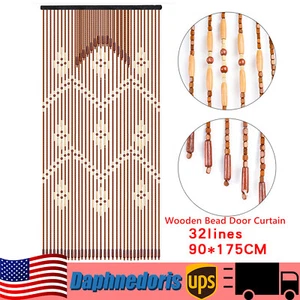 Natural Wooden Bead Door Curtain Hanging Bead Curtain For Doorway Bedroom Porch - Picture 1 of 9