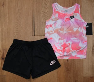 Nike Girl Tank Top & Shorts Set ~ Neon Pink, White, Purple & Black ~ 6X - Picture 1 of 4