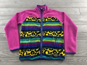 Burton Girl's Leopard Striped Fleece Jacket • Size M Full Zip Mock Neck - Picture 1 of 9