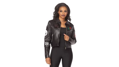 Mujer Punk Tachonado Imitación Cuero Chaqueta Disfraz NIÑA PANDILLA NUEVO CON ETIQUETAS Talla Pequeña Foto 1 de 4