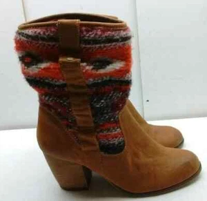 Steve Madden Women 7.5M Brown Leather Mid Calf Southwest Casual Boot Shoes - Picture 1 of 8