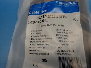 (500) L-28-120-0-L T&B 28" 120 LB KABELBINDER REISSVERSCHLUSS SCHWARZ NYLON MILSPEC MS3367-6-0 - Bild 1 von 4