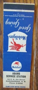 ADAMS MOBIL GAS STATION 1940s MATCHBOOK MATCHCOVER: ALBUQUERQUE, NEW MEXICO -E15 - Picture 1 of 2
